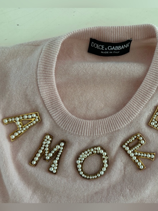 Dolce & Gabbana Sweaters - Dolce & Gabbana Light Pink Pearl-Embellished Crewneck Sweater